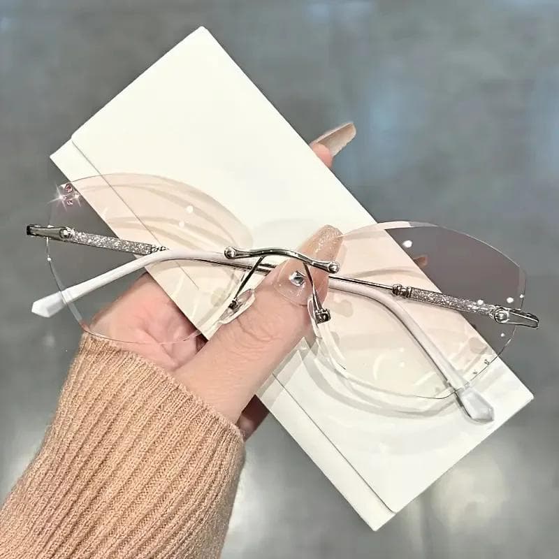 Butterfly Pink Gradient Cat Eye Presbyopic Glasses Frameless Diamond Reading Glasses Glitter Rhinestone Readers for Women 3.0