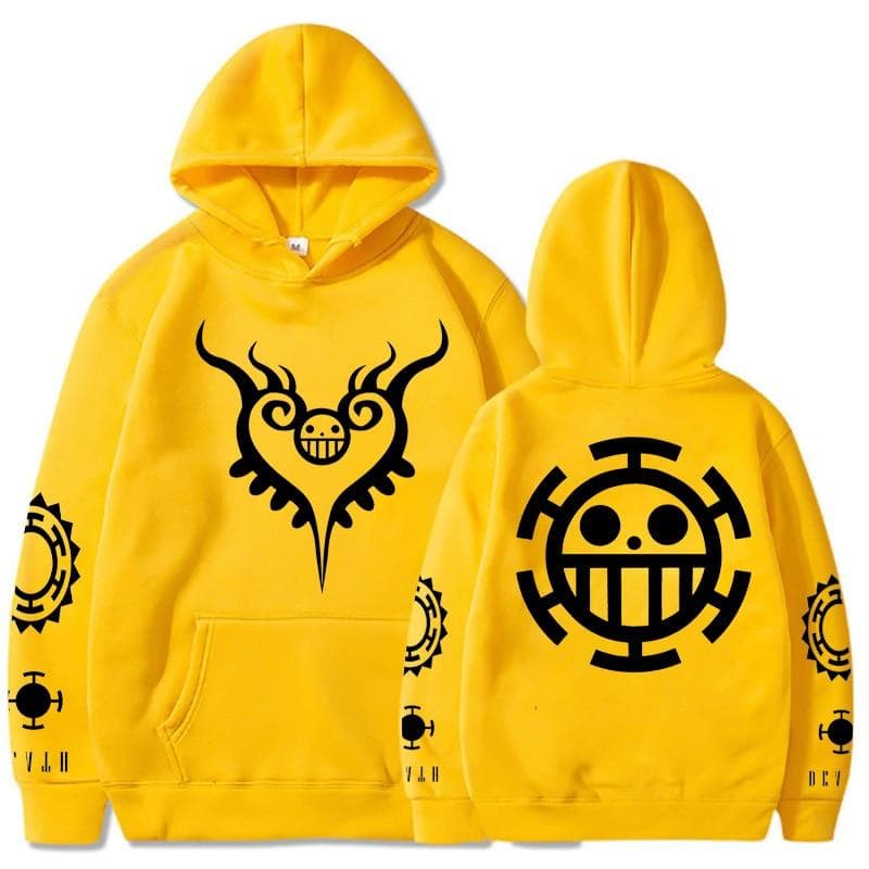 Fashion Anime One Piece Hoodie Loose Unisex Hoodie Law Printing Pullover Long Sleeves Hoodies M yellow