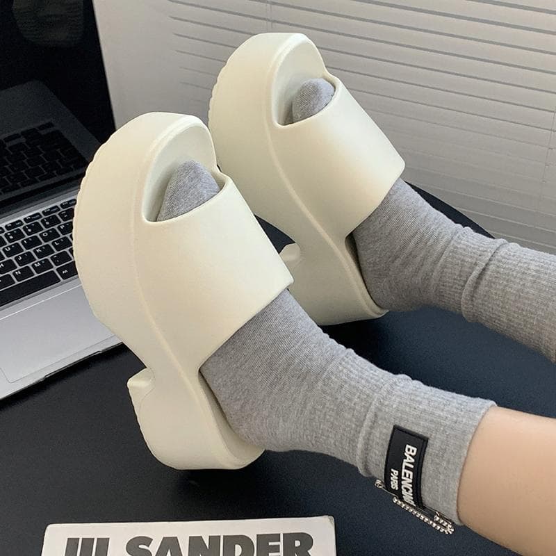 Women's Fashion Thick Sole Eva Slippers 2025 Summer Beach Platform Slides Sandals Woman Indoor Outdoor Chunky Heeled Slippers 40-41 white