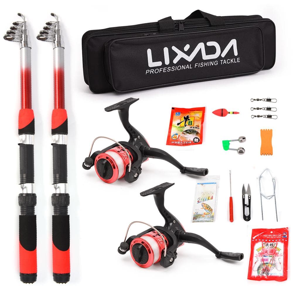 Lixada Fishing Rod Reel Combo Full Kit with 2PCS 2.1m Telescopic Fishing Rods 2PCS Spinning Reels red