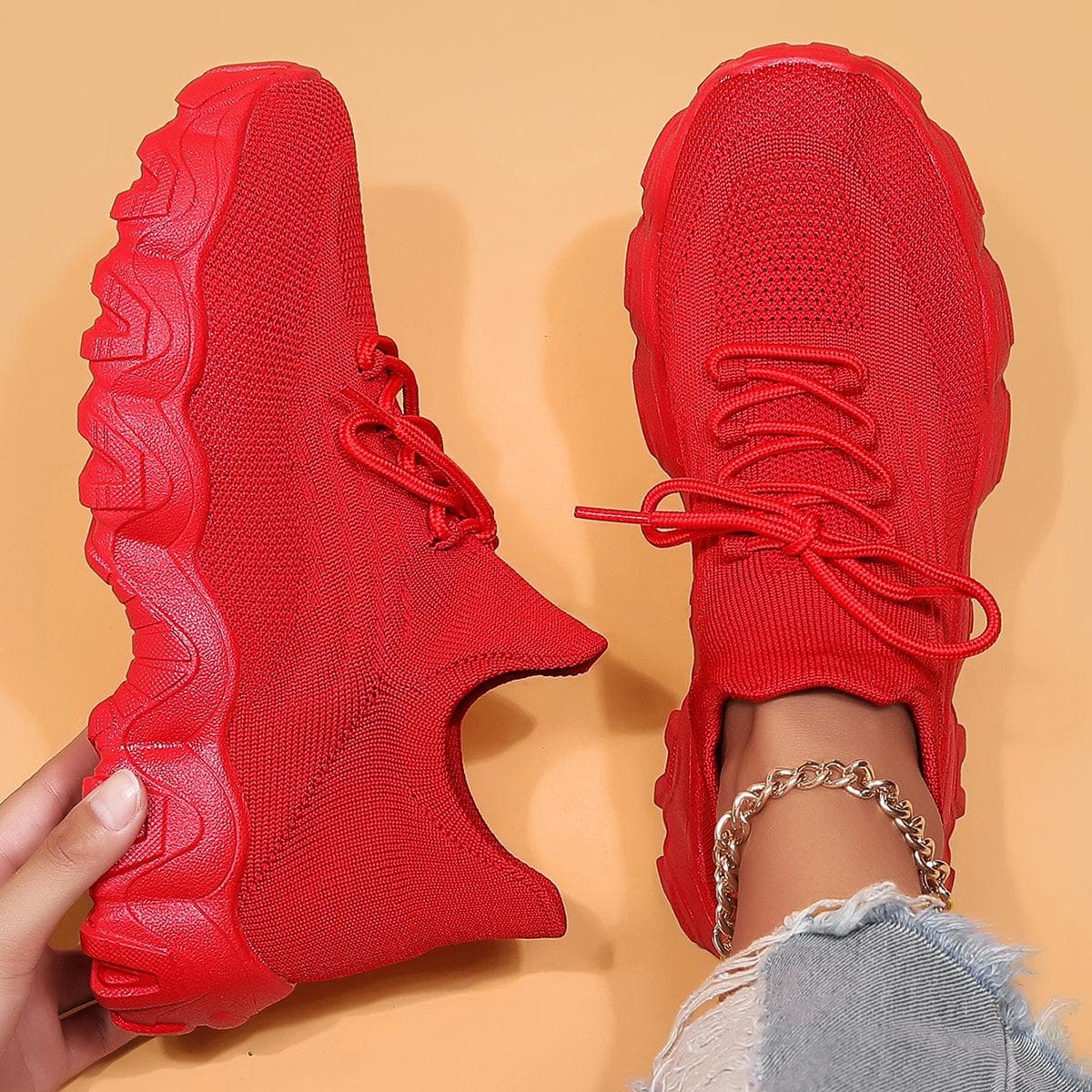 Platform White Shoes Women's New Ins Fashionable Autumn Versatile Muffin Lightweight Casual Sports Height Increasing Insole Women's Shoes 39 red