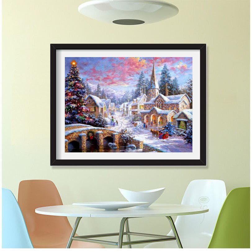 Round Diamond Embroidery Landscape Snow Castle Scenery Round Diamond Unfinished Crystal Cross stitch 20X30CM
