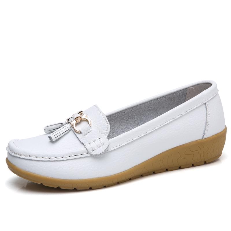 Loafers for Women Leather Flat Shoes Casual Shoes Mom Shoes Women's Single Shoes 43 white