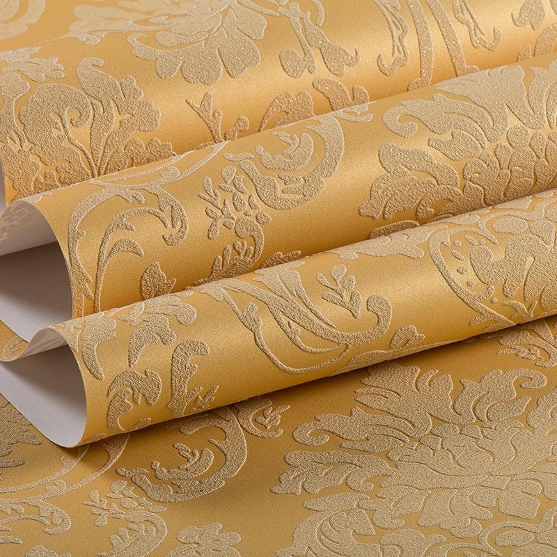 European Style 3D Embossed Non-Woven Wallpaper for Bedroom and Living Room 33776 yellow