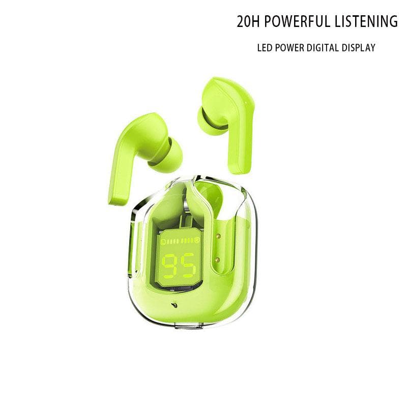 Wireless Earphones Transparent Charging Case Bluetooth 5.3 Earbuds ENC Sports Music Headphones HiFi Stereo Earbuds Power Digital Display Earphones green