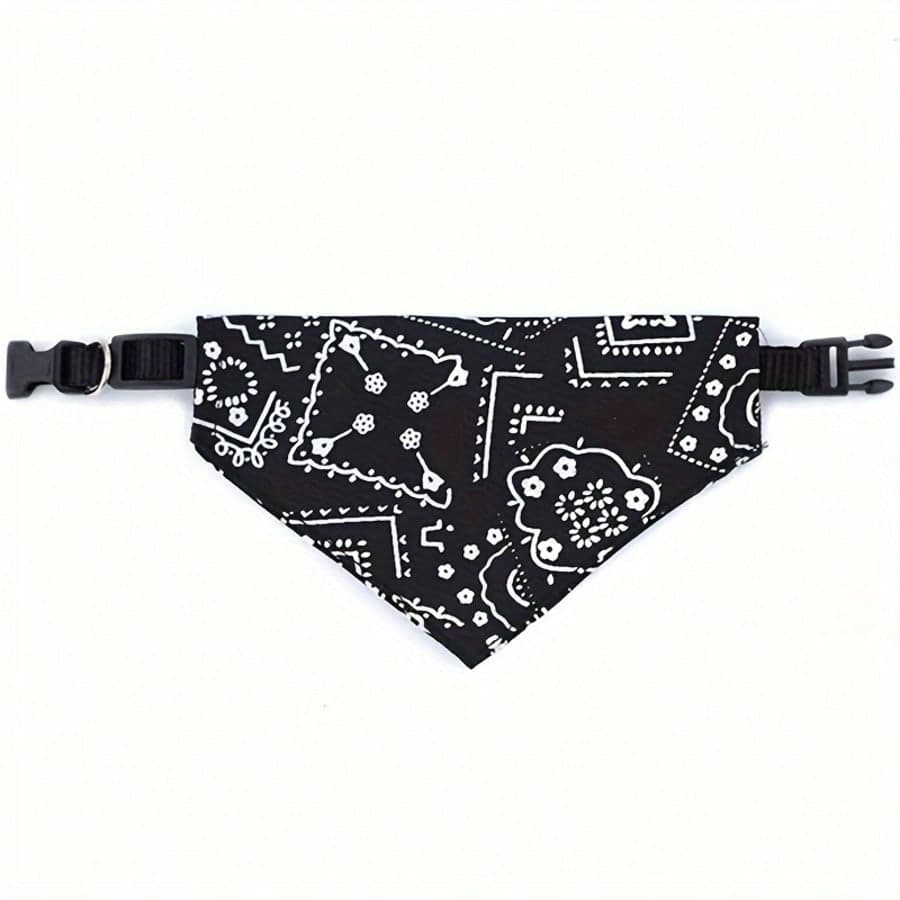 1pc Adjustable Printed PU Triangle Pet Bib for Medium-Sized Dogs Including Leash Hook S black
