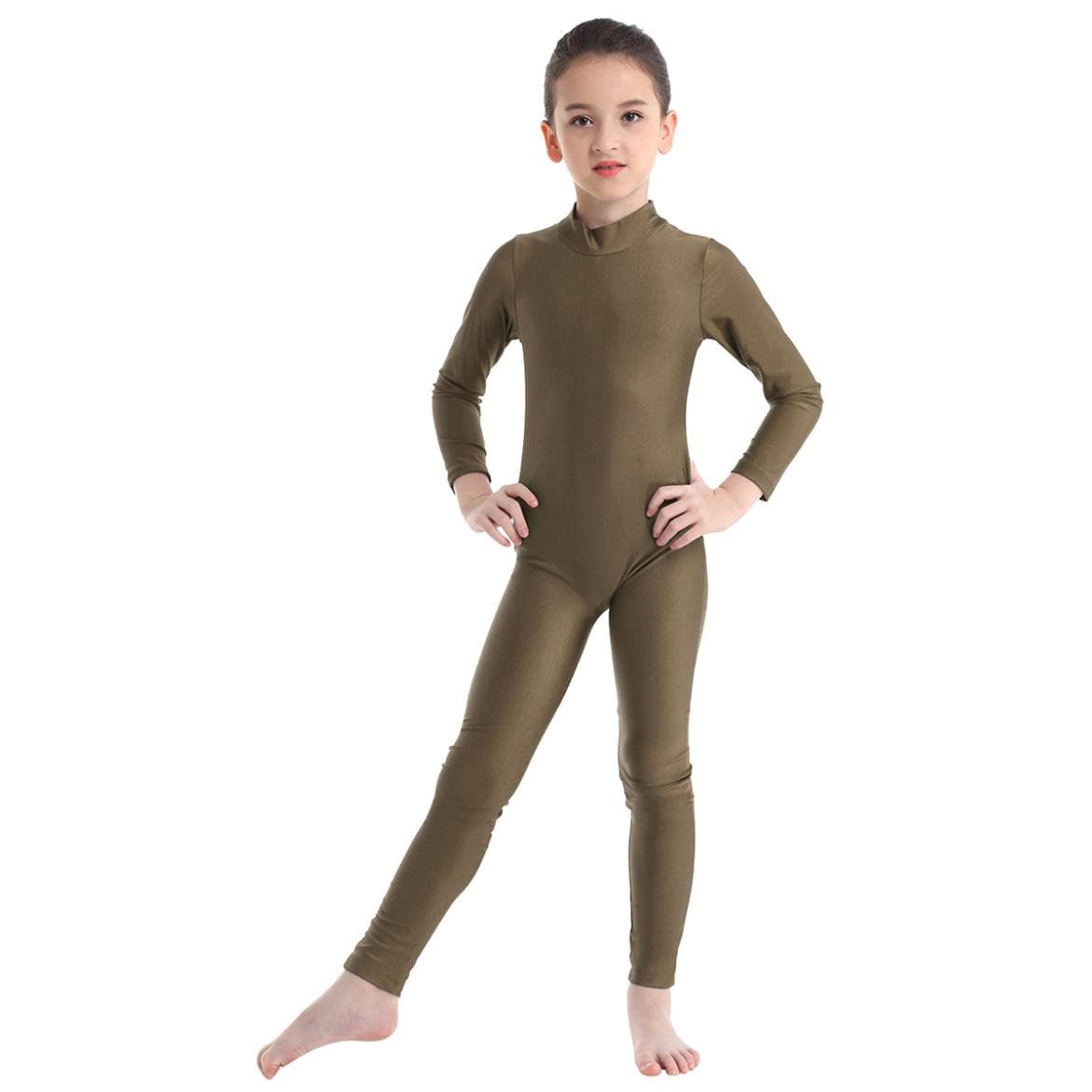 Children's Girls Long Sleeve Dance Gymnastic Leotard Unitard Full Length Bodysuit Catsuit Dancewear Costumes 4-5 Years brown