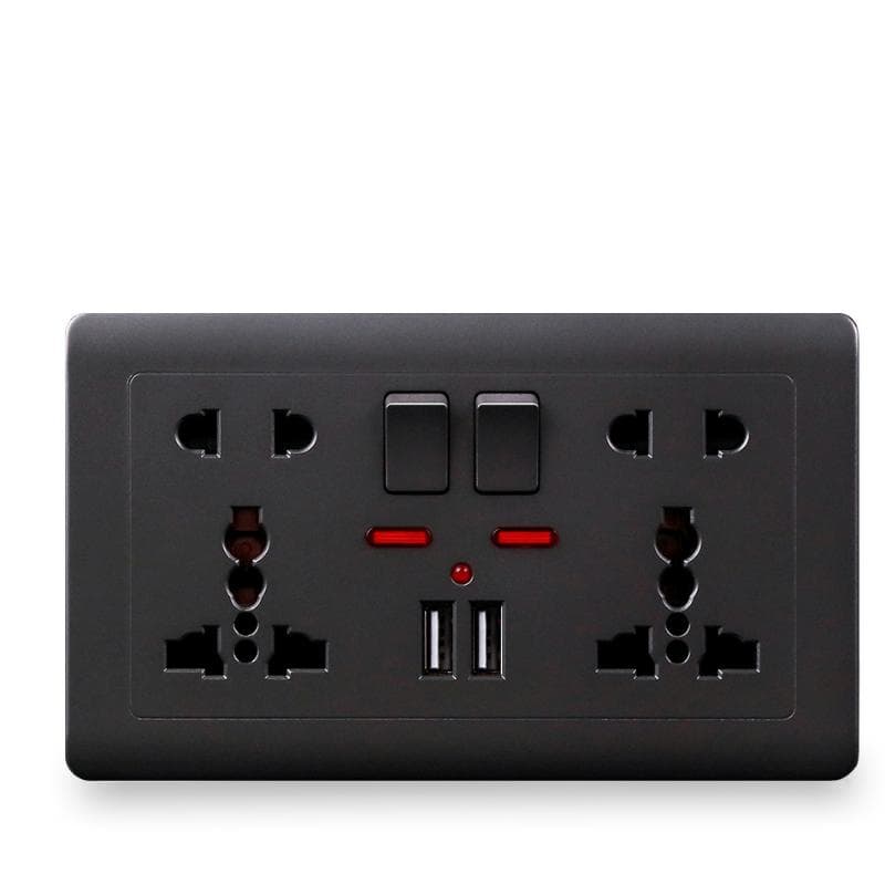 EU Standard Usb Socket Gray Embedded Panel 2.1A Dual USB Port AC 110-250V UK Wall Power Socket Universal 5 Hole Outlet double grey