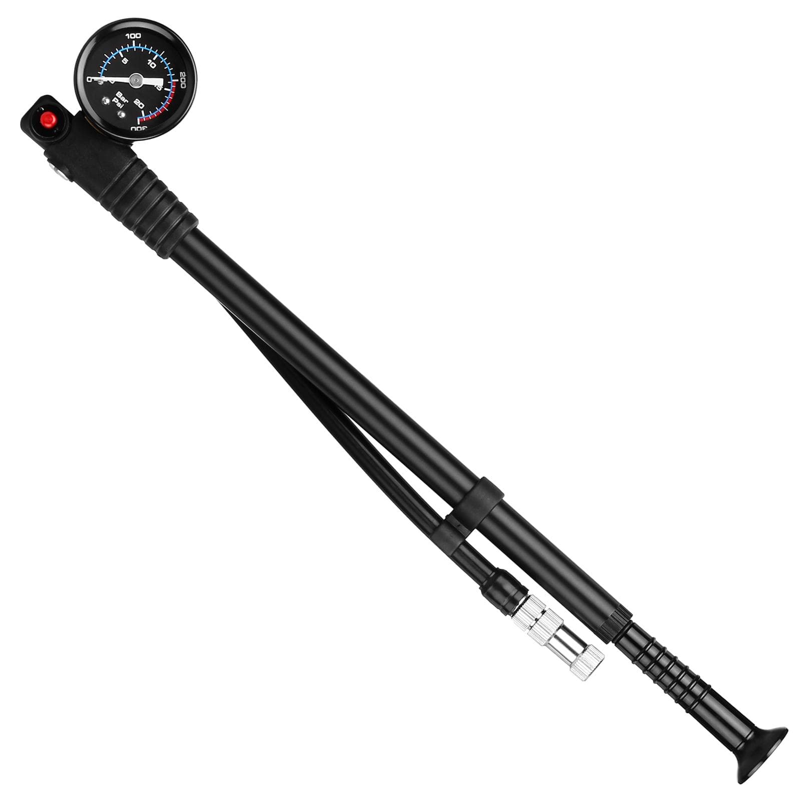 Shock Pump High Pressure 300 PSI Air Pump Presta Schrader Valve Mountain Road Bike Pump with Gauge black