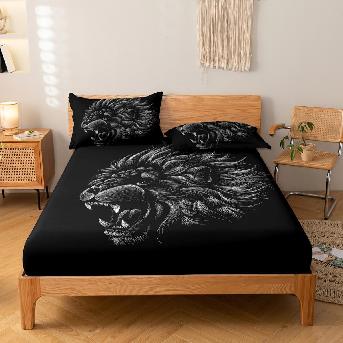 3-Piece Simple Modern Skull Animal Pattern Digital Printing Three Piece Fitted Sheet Set, Bedroom Printed Bed Cover Set, Bedding 99x190cm