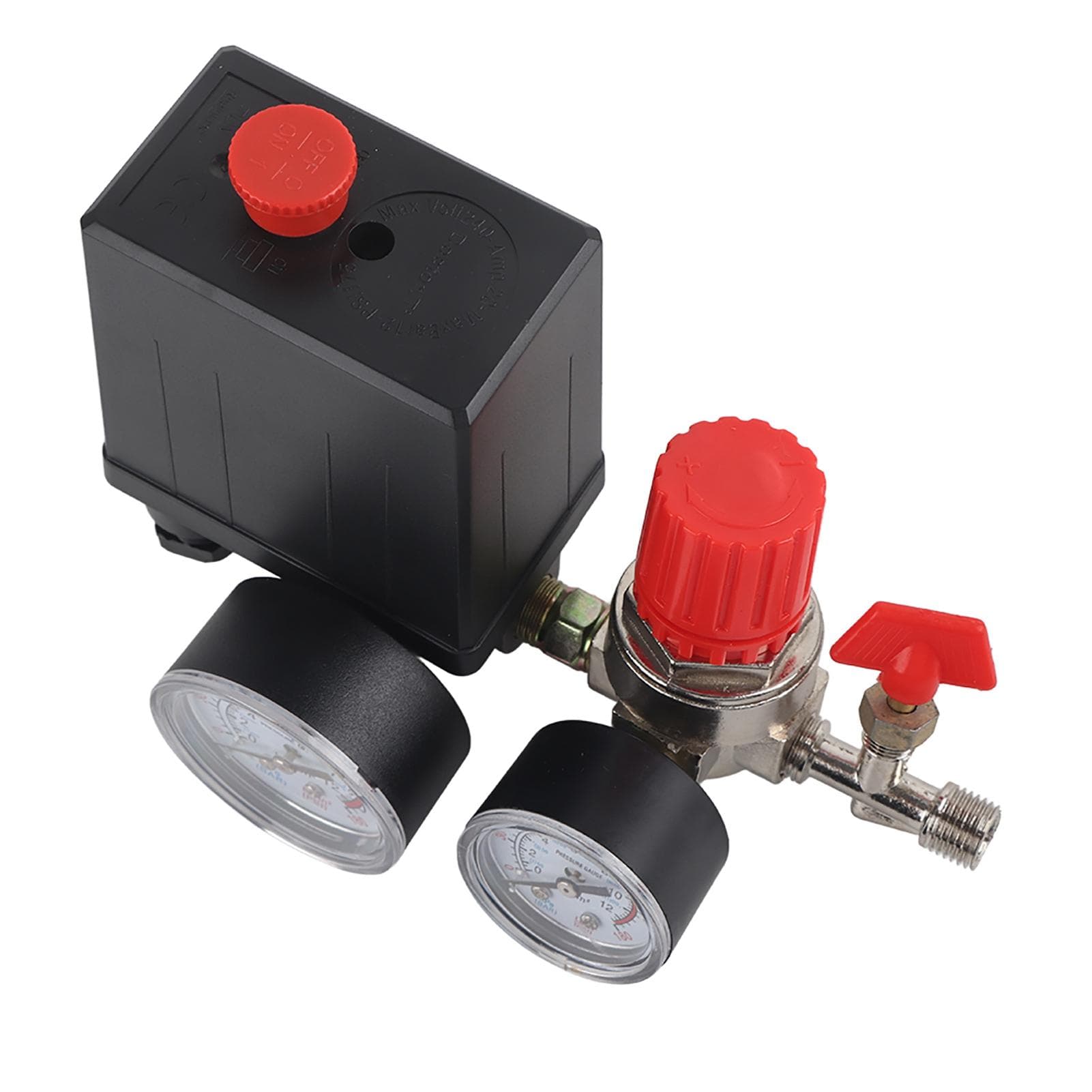 Small Air Compressor Pressure Switch Control Valve Regulator with Gauges white