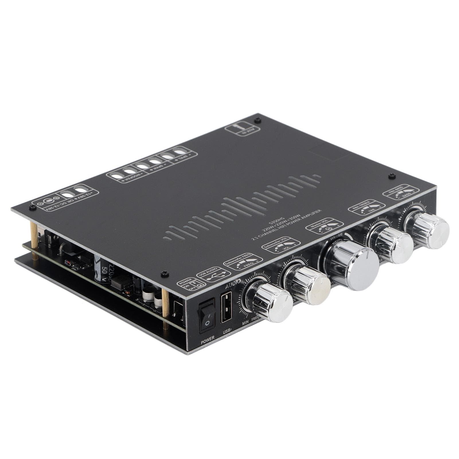 BT 5.1 Amplifier Board Stereo 2.1 Channel 350W 220W X 2 AUX USB Input Treble Bass Control Power