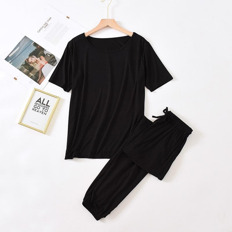 Spring and Summer Women's Modal Pajamas Two-piece Short-sleeved Trousers Colorful Large Size Casual Home Wear Set M