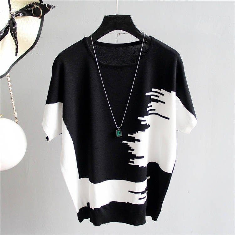 Short Sleeved T-shirt Women's Loose Summer Women's Top Plus Size Base Knit Sweater 4XL black