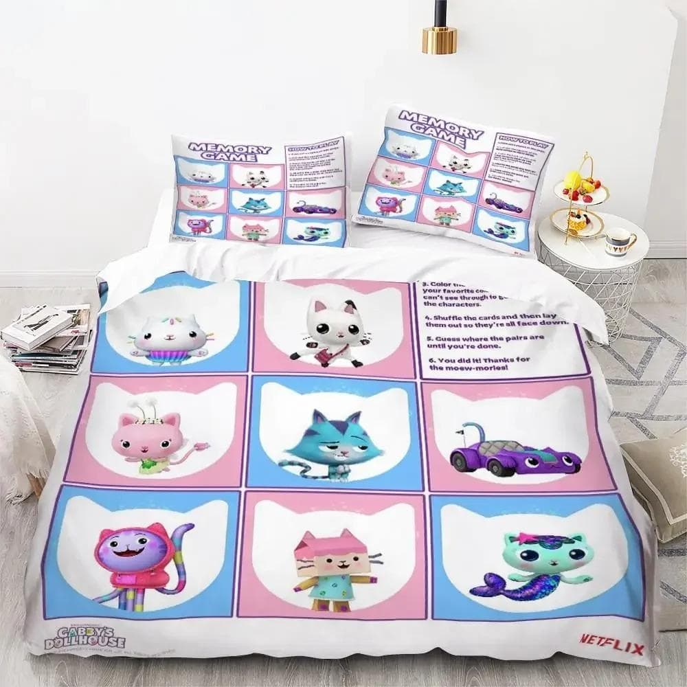 Gabby's Dollhouse Bedding Set Cartoon Pillowcases Quilt Cover For Girl Kids Gift Sing Twin Full Queen Cute Kawaii 3D Duvet Cover AU Double 180x210cm