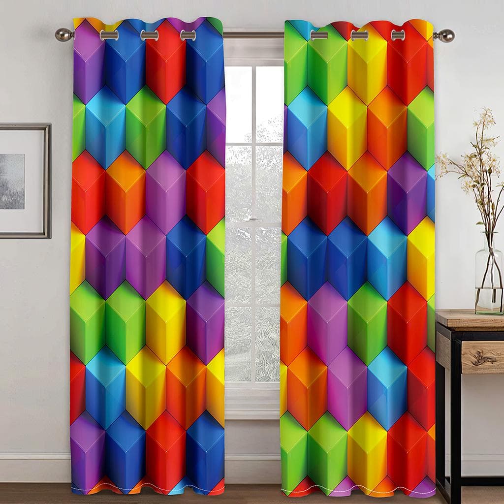Simple Striped Geometric Style Curtains for Kid Bedroom Home Decor Kitchen Balcony Drapes Print Living Room Window Curtain 100W160H(CM)40x63in&Grommet Top