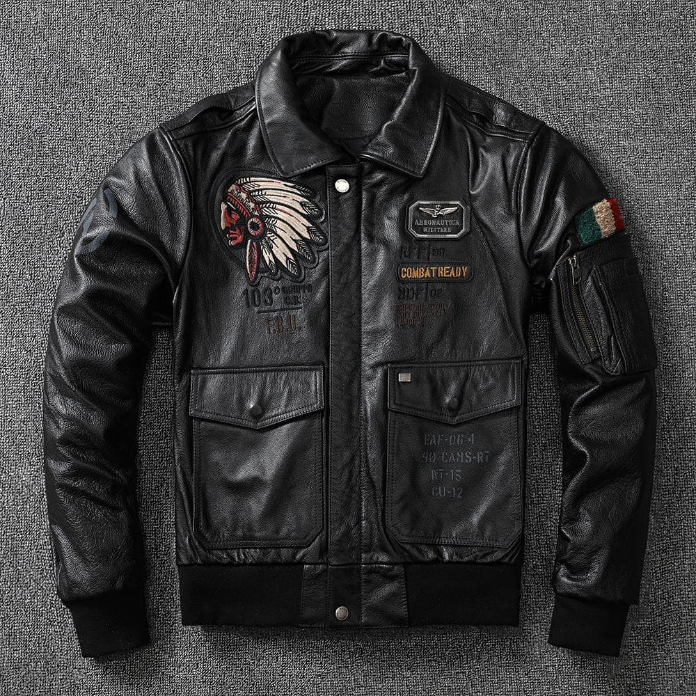 Head Layer Cowhide Leather Leather Jacket Male Short Flight Suit Youth Trend Leather Jacket XXXL black