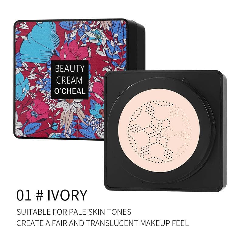 Mushroom Head Air Cushion BB Cream Face Concealer Brightening Skin CC Cream Lightweight Full Coverage Multi-functional Foundation Primer 01#Ivory