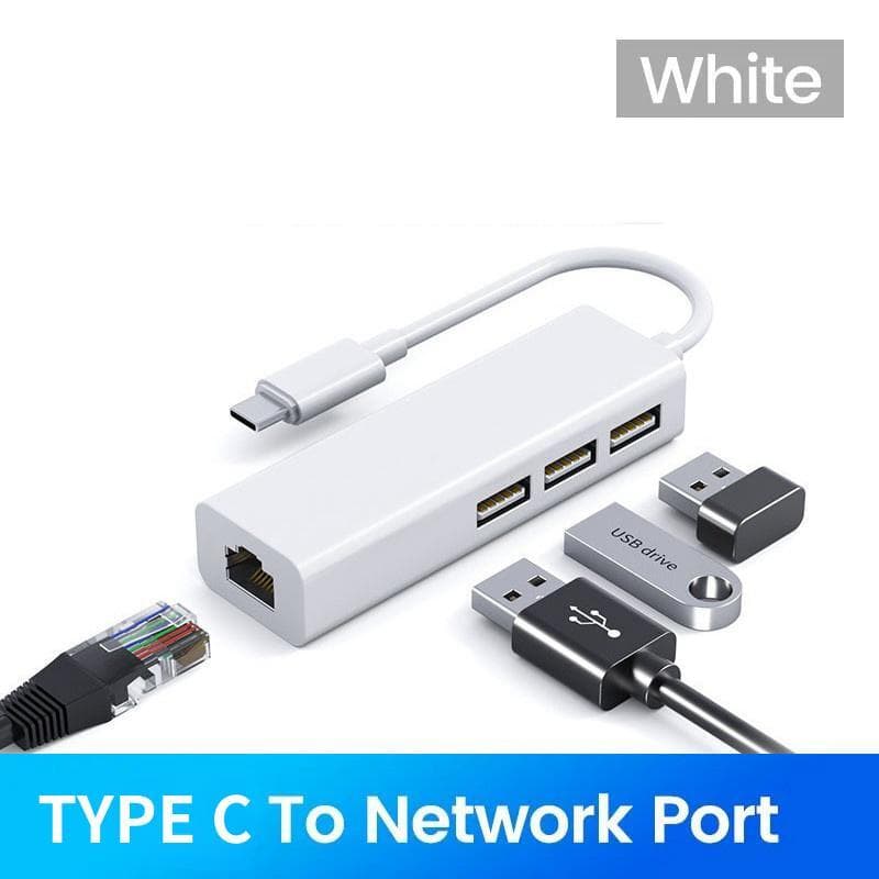 4 Ports USB C HUB USB Ethernet Adapter USB Type C to Rj45 Lan Ethernet Adapter 100Mbps Gigabit Network Card USB 2.0 Dock Station for PC Laptop