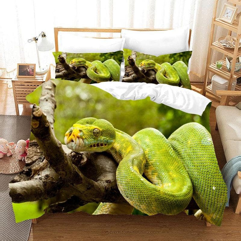 Snake Duvet Cover 3D Reptile Print Bedding Set Queen Size For Kids Adults Living Room Decor Green Snake Cobra Comforter Cover EU single(135x200cm)
