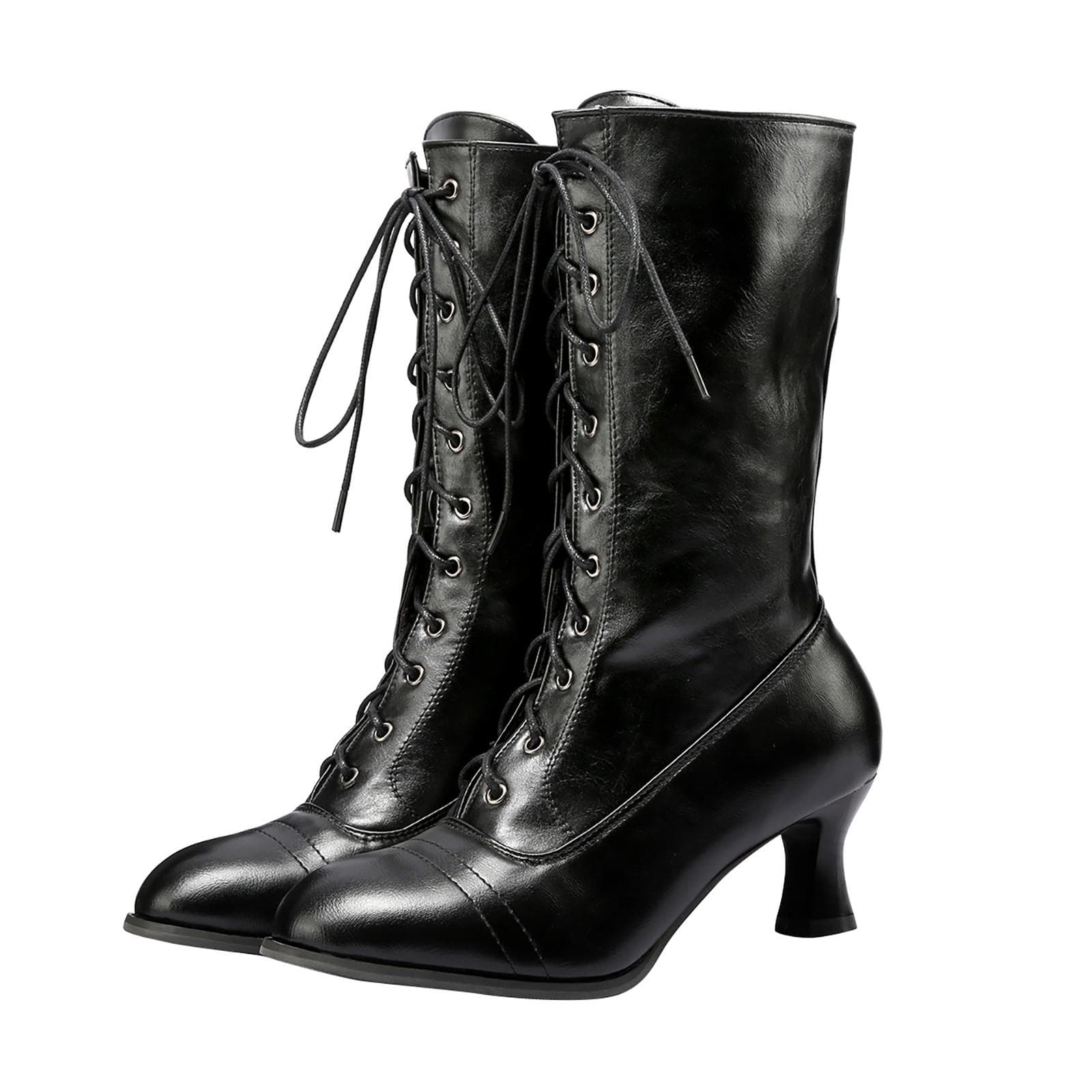 Vintage Boots Short Boots Thick High Heel Middle Boots Women's Boots 37 black