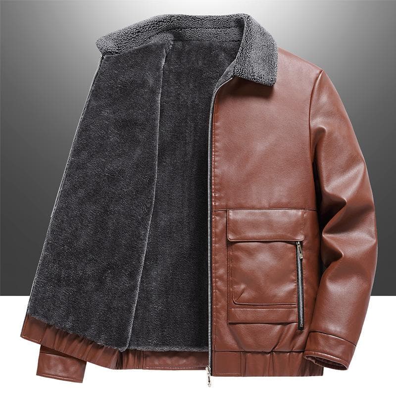 New Men's Thickened PU Leather Jacket for Young and Middle-aged Handsome Lapel Jacket Men's Jacket 5XL