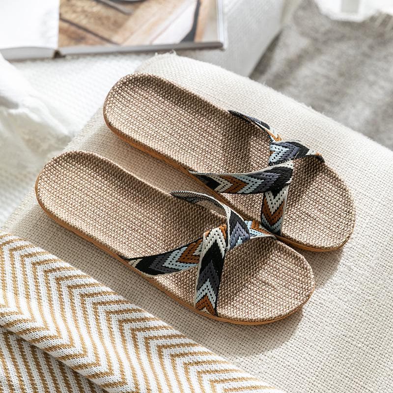 Summer Linen Slippers: Soft, Silent Indoor Sandals for Women and Men 37-38 gray