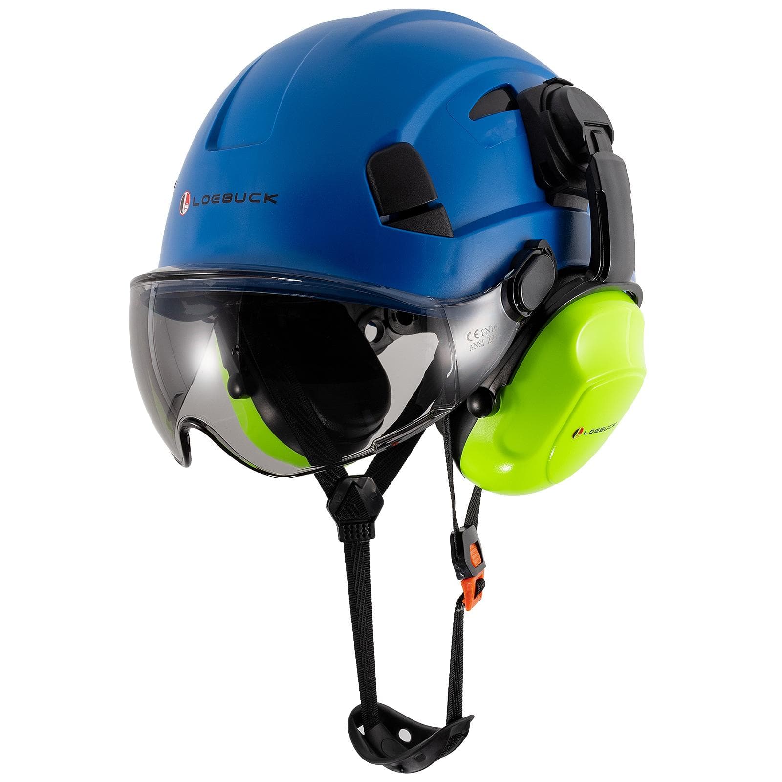 LOEBUCK American style construction work safety helmet with goggles and noise-reducing industrial protective soundproof earmuffs Hard hat Blue +D Suit