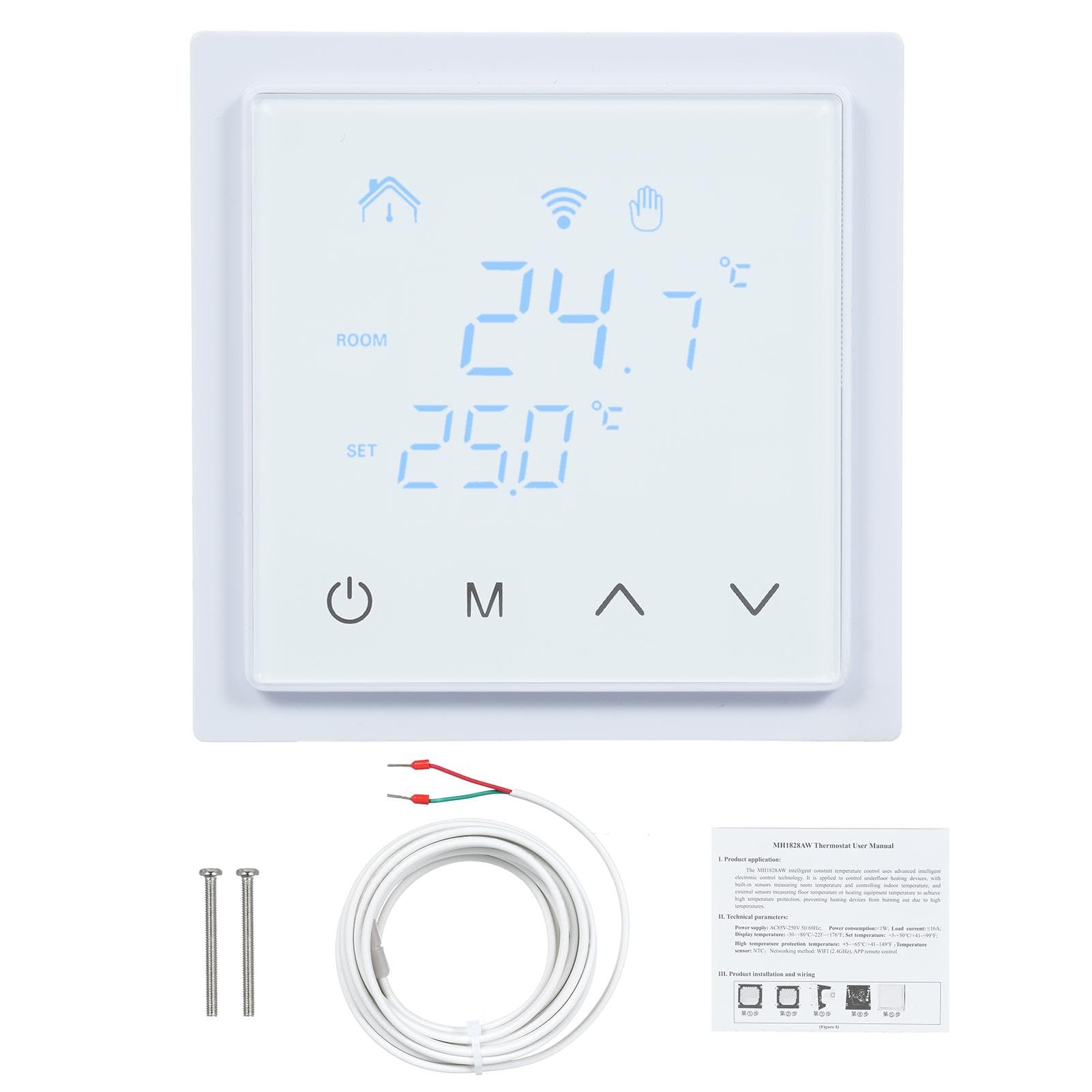 Room Thermostat Smart Thermostat 16A for Underfloor Heating Temperature Controller 85250V Wall white