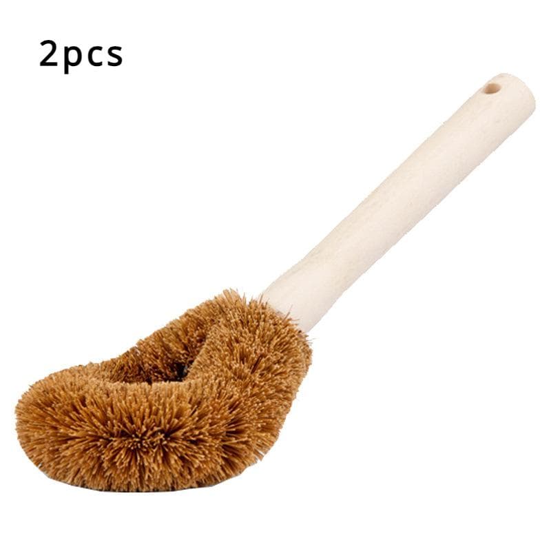Natural Coconut Brown Pot Brush with Wooden Handle Oil-free Kitchen Supplies Cleaning Wooden Brush Tools Cleaning Coconut Brush