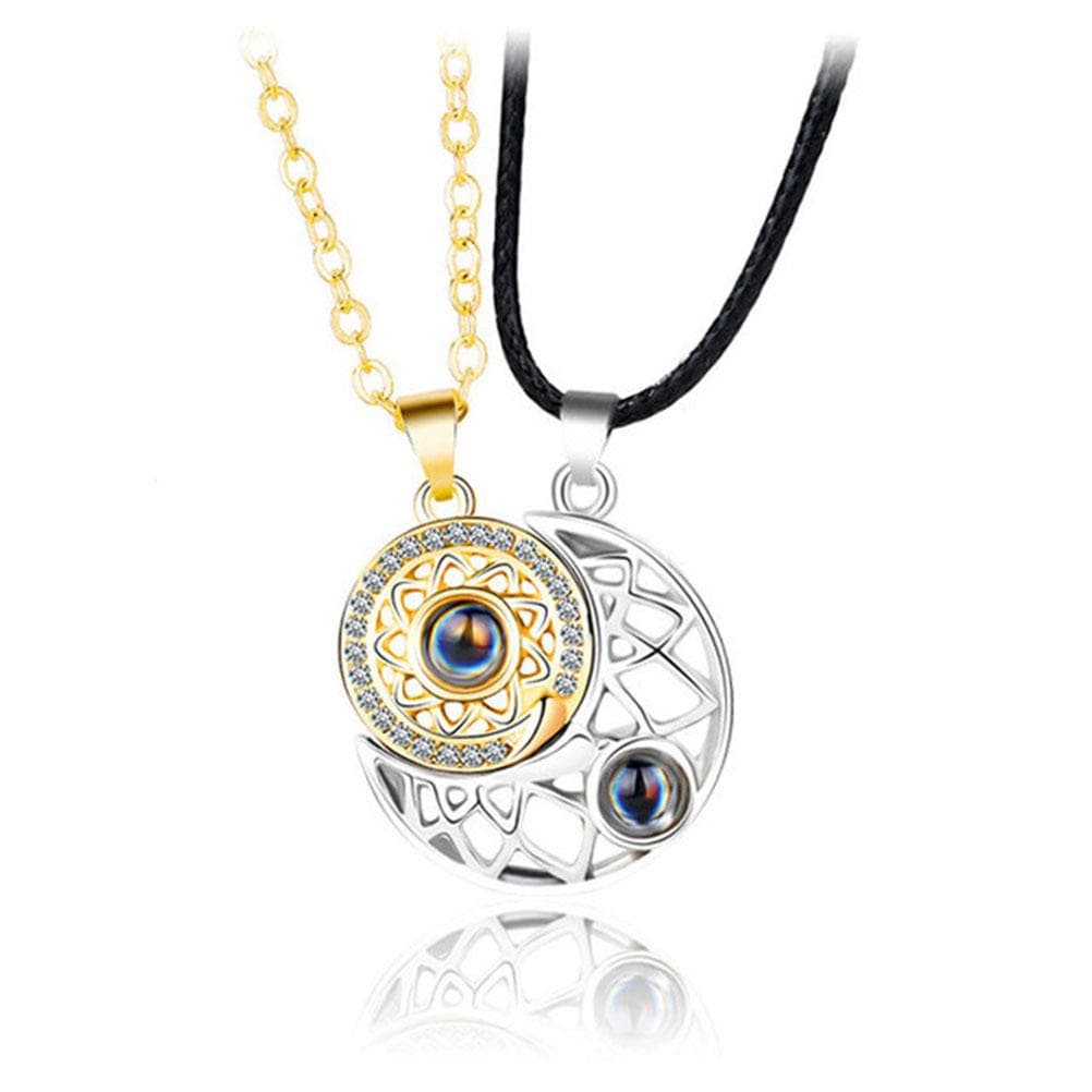 Sun and Moon Magnetic Couple Necklaces 100 Languages I Love You Projection Couples Necklace black