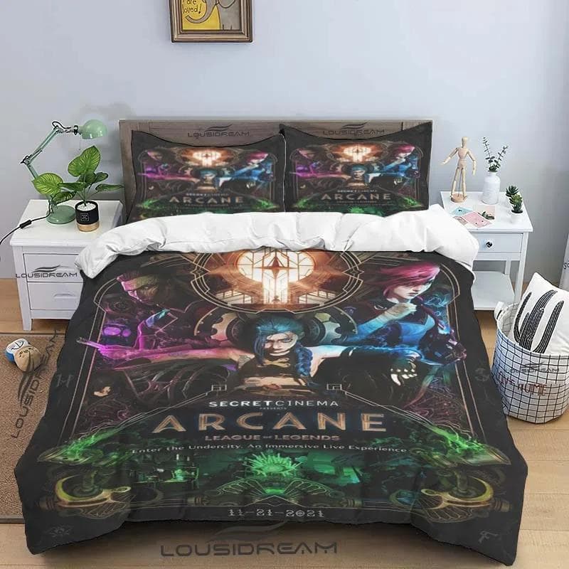 Cartoon Jinx Arcane: League of Legends Bedding Set King Twin Double Boys 3 Piece Mircofiber or Polyester Duvet Cover Set AU Single(140x210cm)