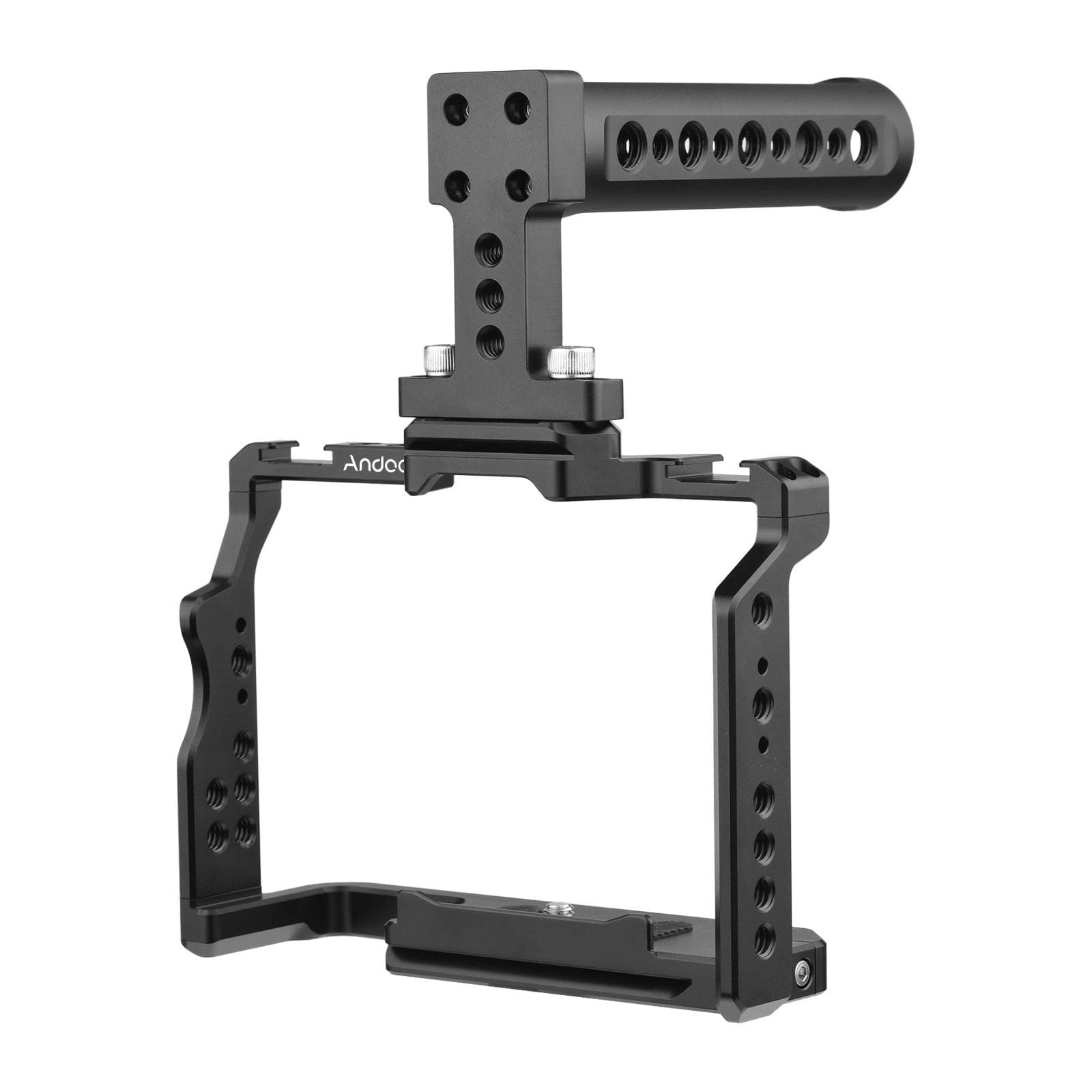 Andoer Camera Video Cage + Top Handle Kit Aluminum Alloy with Dual Cold Shoe Mounts Numerous 1/4 black