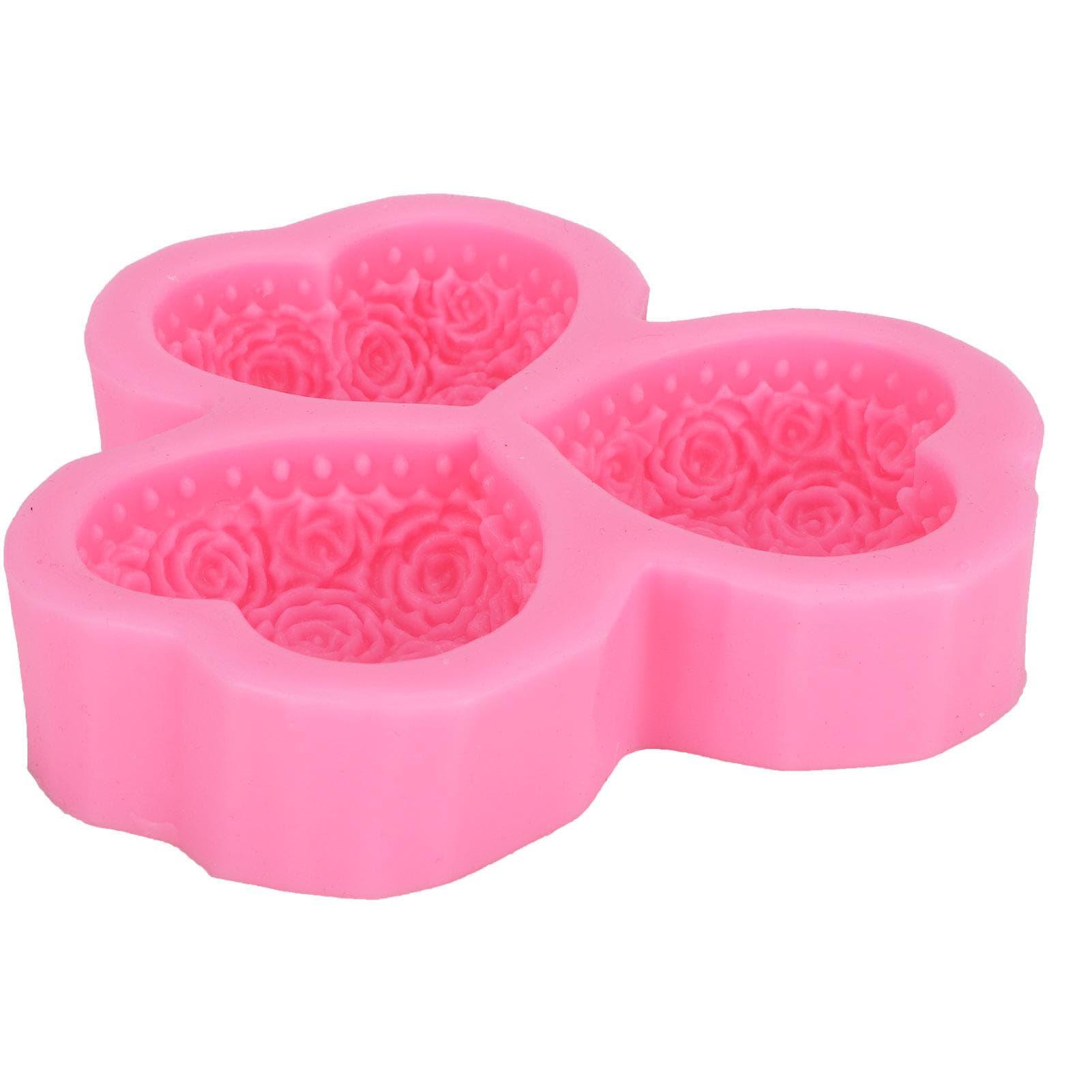 DIY Silicone Mold 3?Cavity Heart Shaped Rose Flower Chocolate Fondant Soap Aromatherapy Plaster