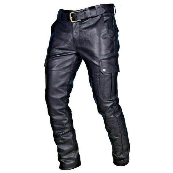 Casual Men's Leather Pants With Adjustable Straps Stylish Comfortable Fit Perfect For Everyday Wear Fashionable Leather Trousers For Men XXL black