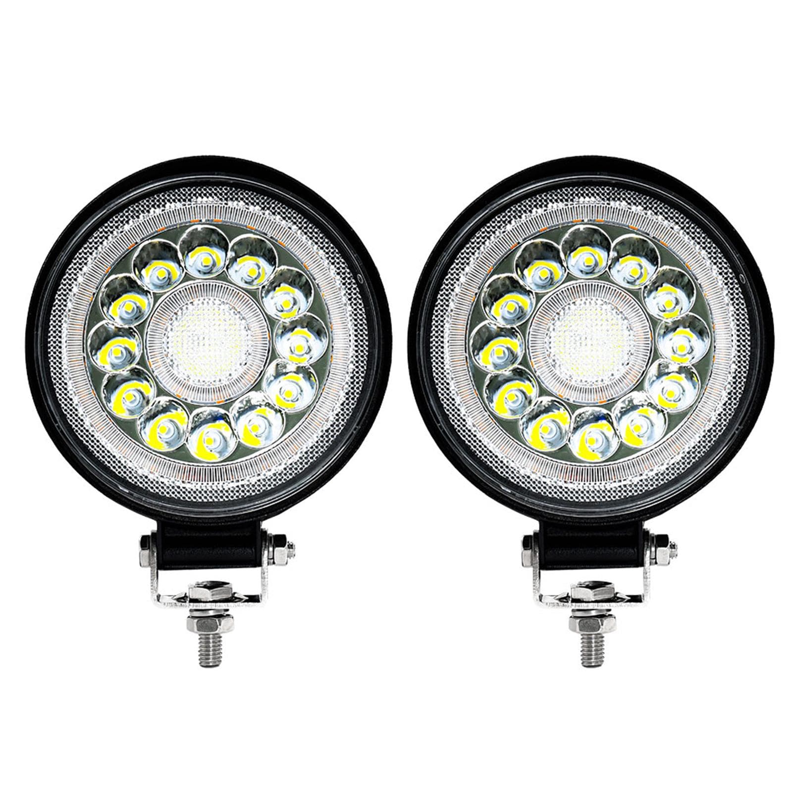 2Pcs 4 inch LED Work Light Bars 160W 16000LM Super Bright Waterproof Round LED Work Lights Spot Round black