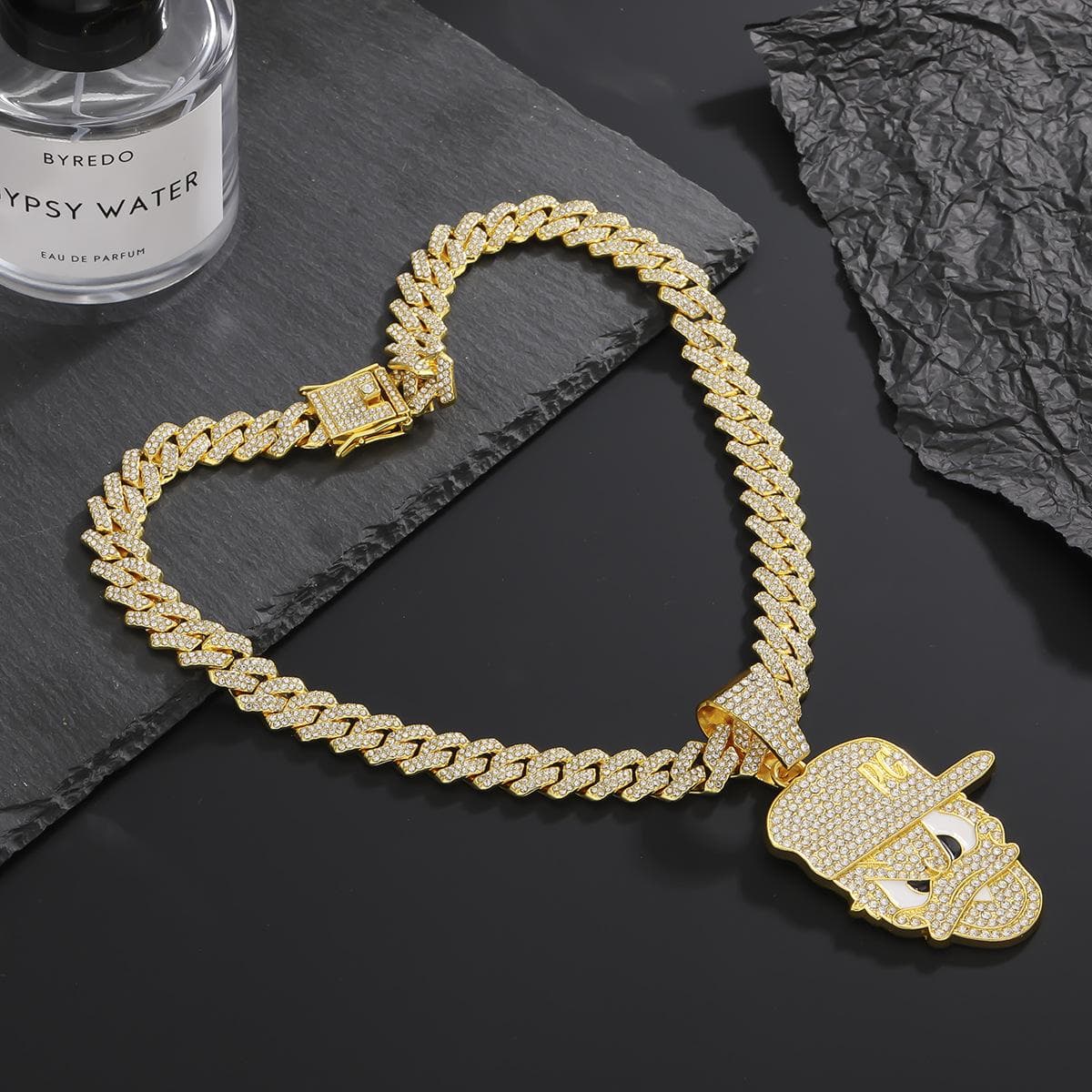 Full Diamond Baseball Cartoon Character Pendant Cuban Chain, Personalized Hip Hop Style Street Trend Necklace Accessories