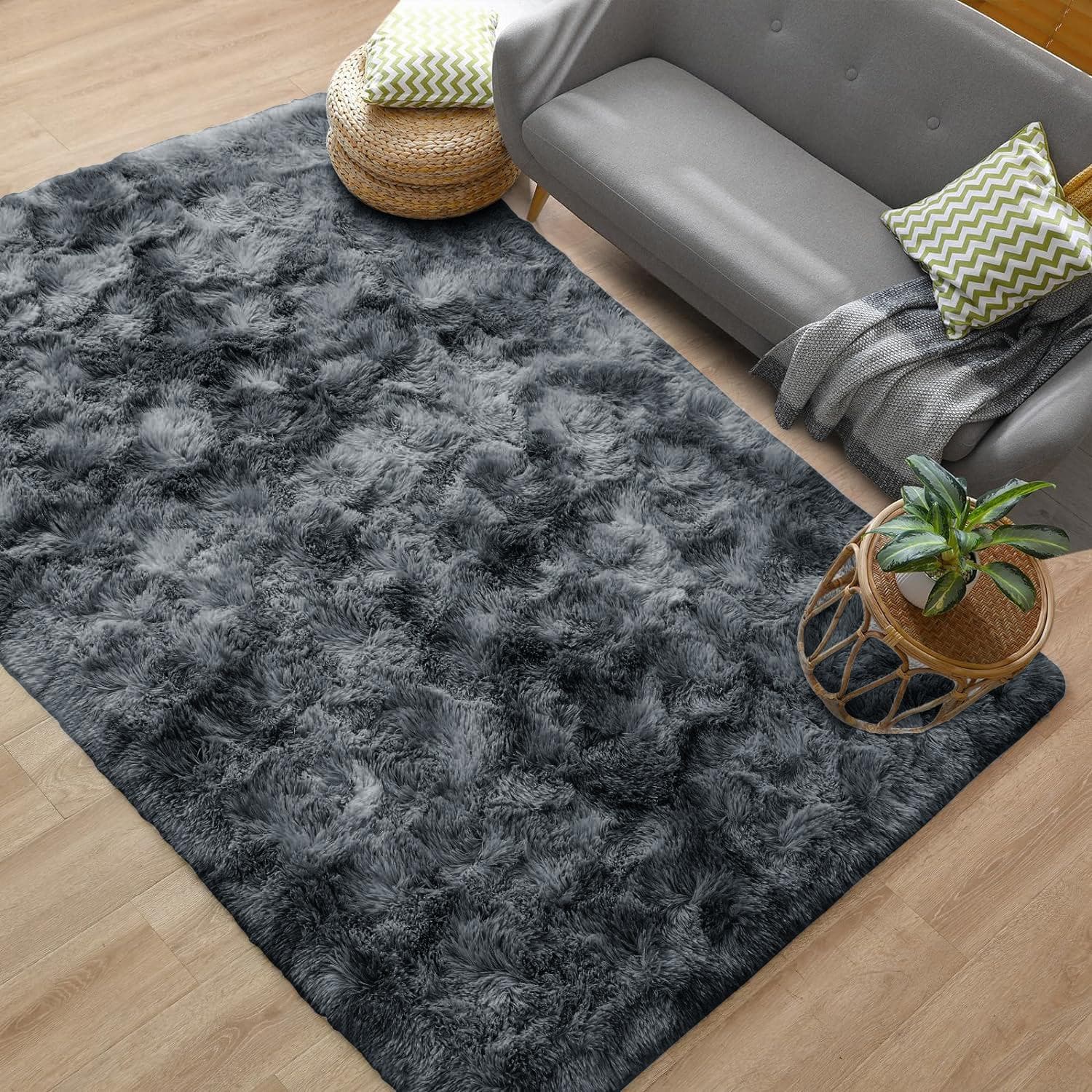 Super Soft Shaggy Rugs 5x7Feet Indoor Mats for Living Room Bedroom Anti-Skid Rectangular Tie-Dyed Fluffy Carpets Home Decor 50cmx80cm
