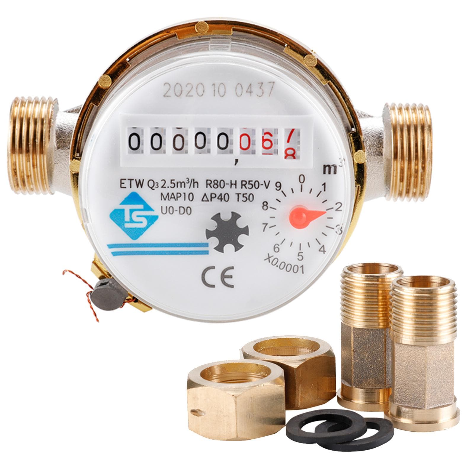 15mm 1/2 inch Cold Water Meter Read of Cubic Flow Meter 360 Adjustable Rotary Counter Water white