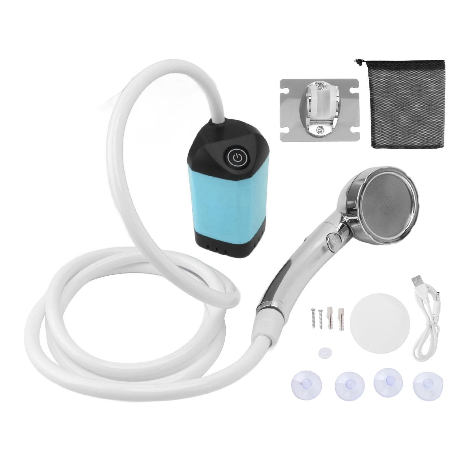 Portable Shower Camping Shower 3 Gears Adjustable Outdoor Camp Shower Pump Electric Rechargeable blue