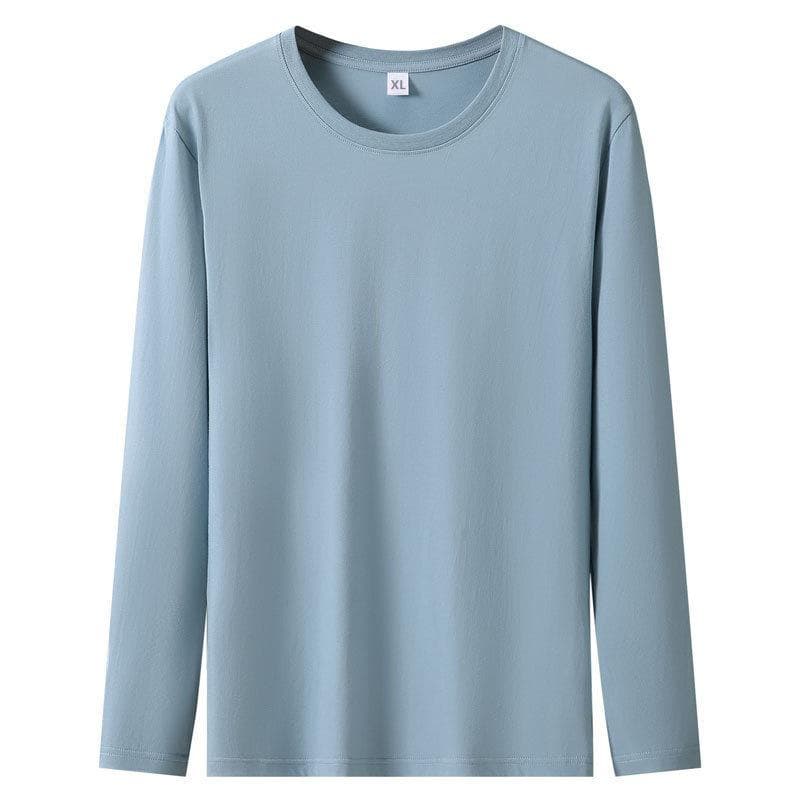Men's White Cotton Long-Sleeve Crewneck Tee - Loose Fit Solid Color Autumn Top 5XL