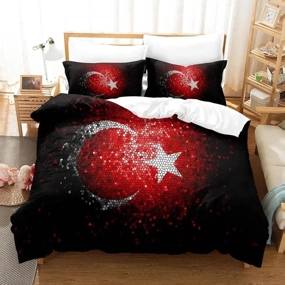 Al Bayrak Turkey Flag Bedding Set Duvet Cover Bed Set Quilt Cover Pillowcase Comforter king Queen Size Boys Adult Bedding US Twin 173x218cm
