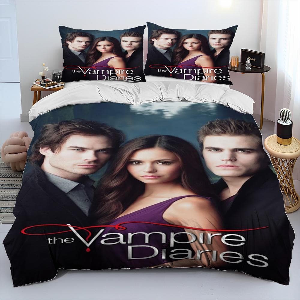 New Movie The Vampire Diaries Bedding Set Single Twin Full Queen King Size Bed Set Adult Kid Bedroom Duvetcover Set Home Textile AU Single 140x210cm