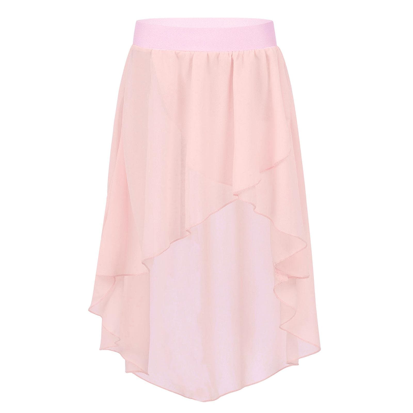 Kids Girls High-Low Chiffon Skirt Ballroom Latin Salsa Tango Dance Skirt Skate Wrap Scarf Dancewear 13-14 Years pink