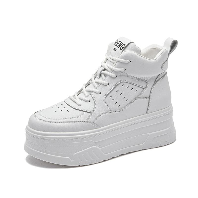 Women's High-top White Shoes New Velvet Leather Casual Shoes Thick-soled Heightened Sports Platform Shoes 39