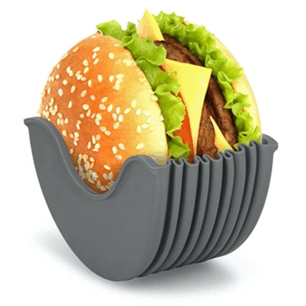 Reusable Burger Holder Stretchable Burger Bun Shell Eco Friendly for the Elderly Children L grey