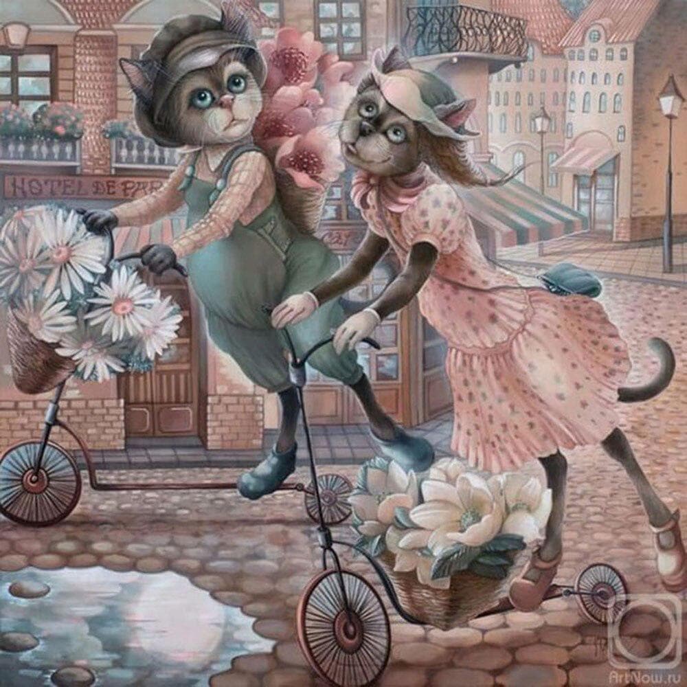 Full Drill Diamond Painting Cat Couple Embroidery Cross Stitch Rhinestone Decorative Painting 30x30CM