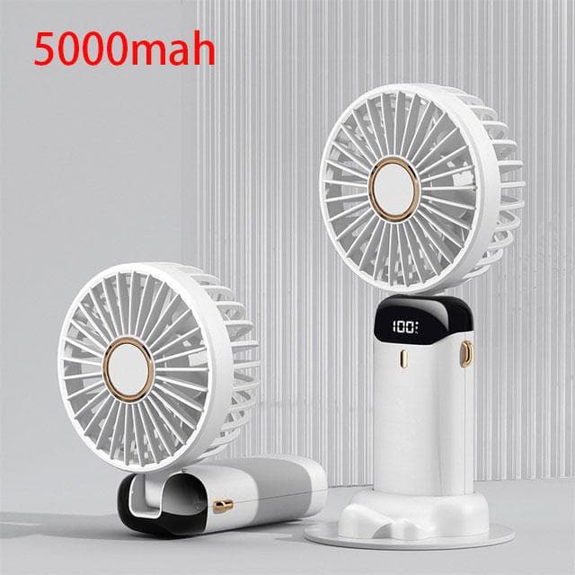 5000/8000mAh Portable Fan with Smart LED Digital Display 5 Speed Adjustable USB Rechargeable Mini Handheld Neck Fan 5000mah white