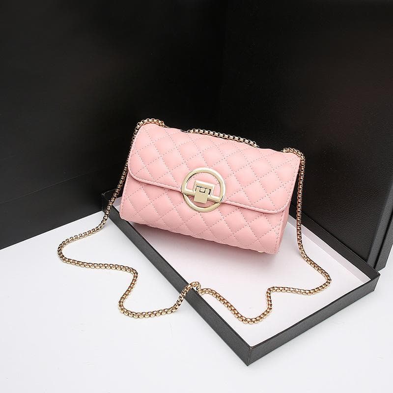 Single-shoulder Crossbody Bag with Diamond-shaped Chain for Women pink