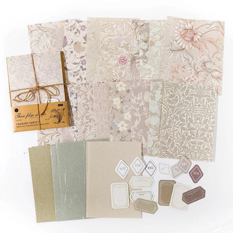 40Pcs Floral Handmade Paper Mix Material Junk Journal Planner Scrapbooking Vintage Decorative Collage DIY Craft Background Paper